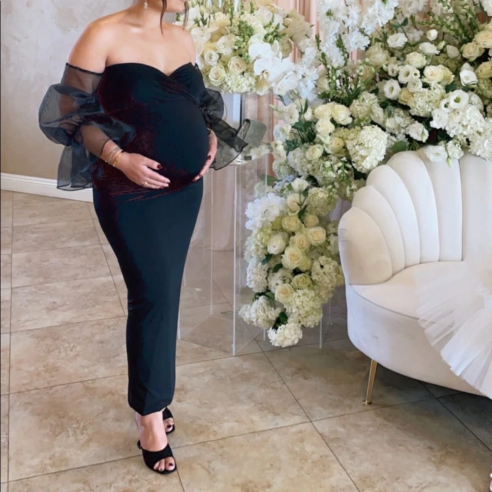 Champagne colored Maternity gown for photo shoot or baby shower